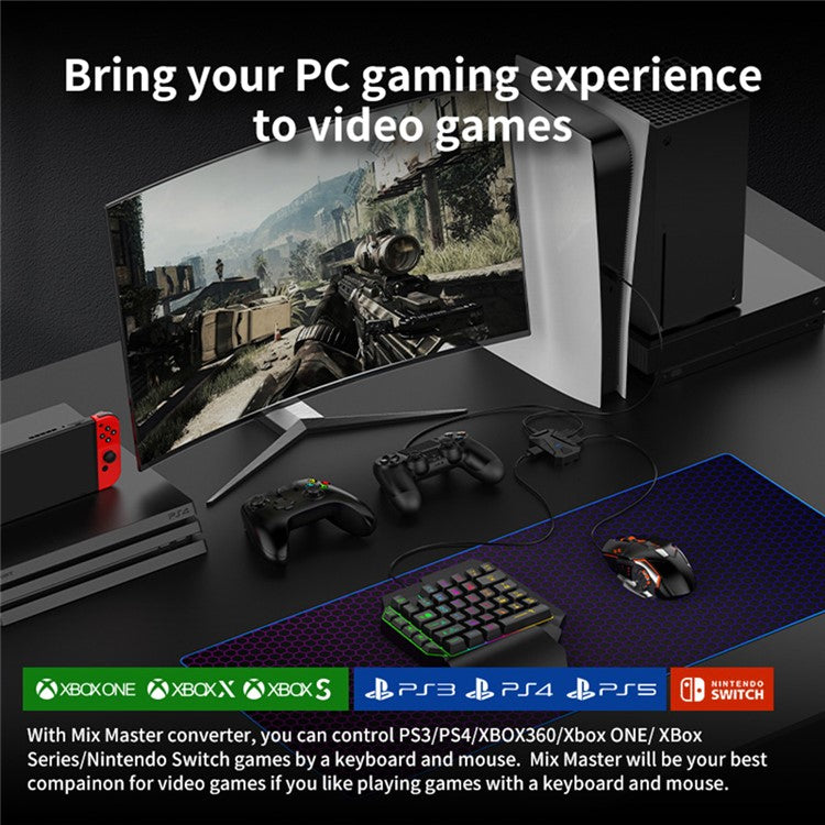 GAMWING MIX Master 7-in-1 Keyboard and Mouse Console Controller Converter Adapter for PS3 / PS5 / Xbox One / Switch Operation