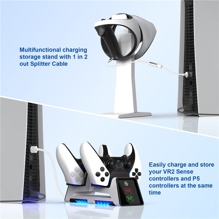 JYS JYS-P5167 For PS5 / PS5 Edge Controller Dual Slot Magnetic Charging Base VR Headset Storage Rack