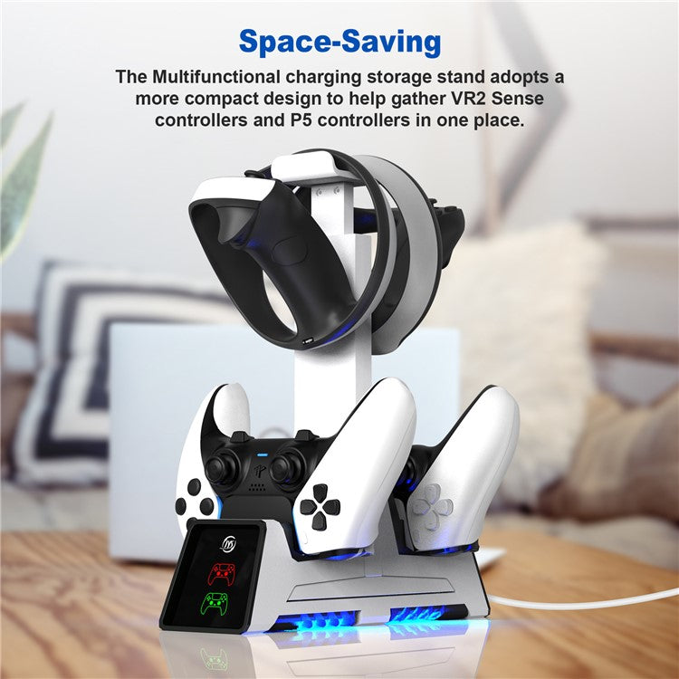 JYS JYS-P5167 For PS5 / PS5 Edge Controller Dual Slot Magnetic Charging Base VR Headset Storage Rack