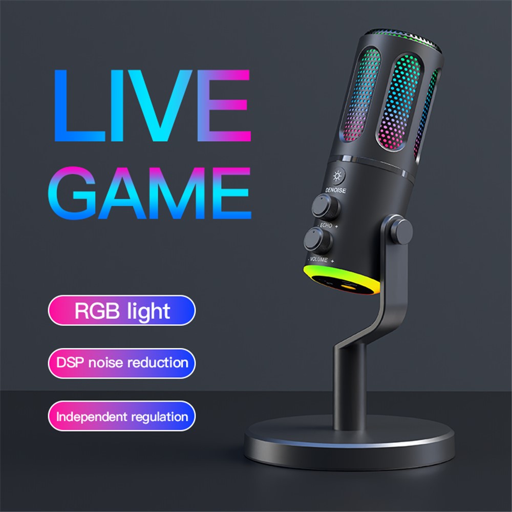 SU8 Desktop Microphone with RGB Ambient Light for Live Streaming / Recording / Gaming Noise Reduction