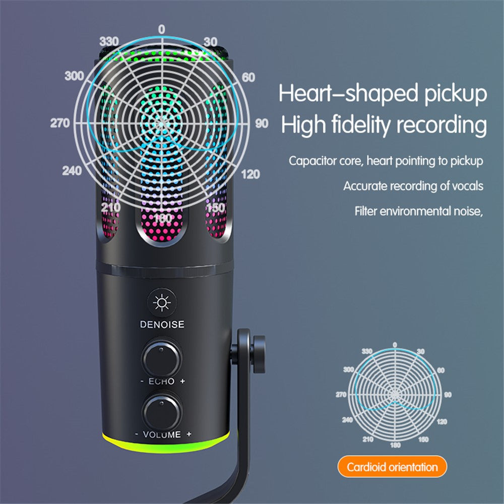 SU8 Desktop Microphone with RGB Ambient Light for Live Streaming / Recording / Gaming Noise Reduction