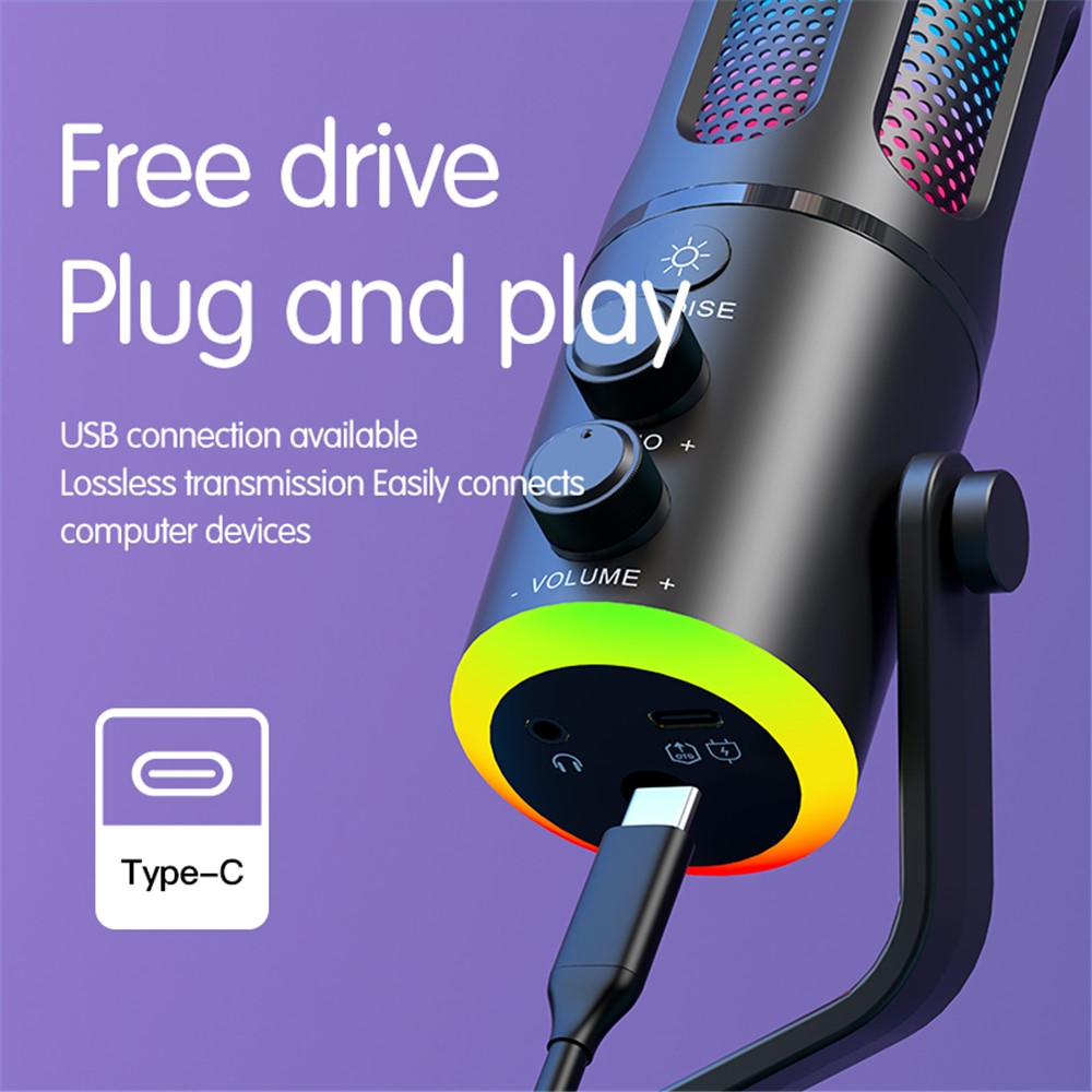 SU8 Desktop Microphone with RGB Ambient Light for Live Streaming / Recording / Gaming Noise Reduction
