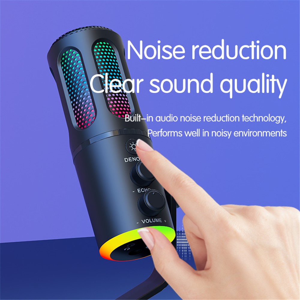 SU8 Desktop Microphone with RGB Ambient Light for Live Streaming / Recording / Gaming Noise Reduction