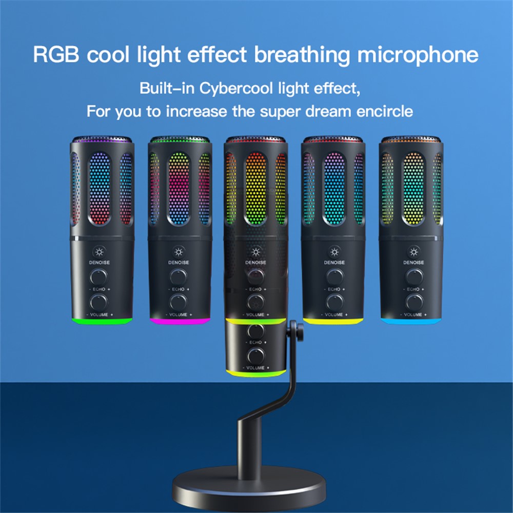 SU8 Desktop Microphone with RGB Ambient Light for Live Streaming / Recording / Gaming Noise Reduction