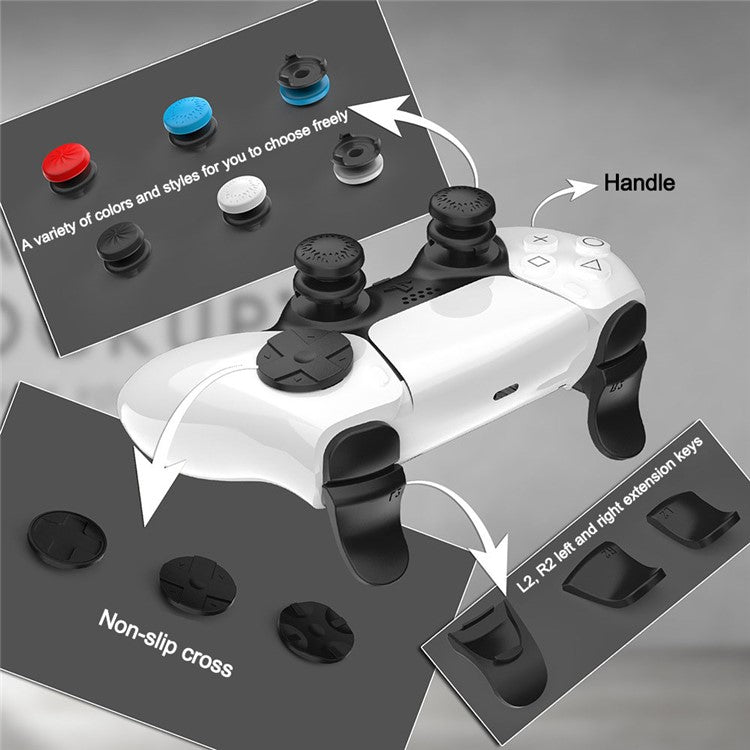For Playstation 5 PS5 Controller Thumb Grips Sticks Joystick + L2 R2 Trigger Extender + D-pad Button Set Anti-Slip Replacement Parts