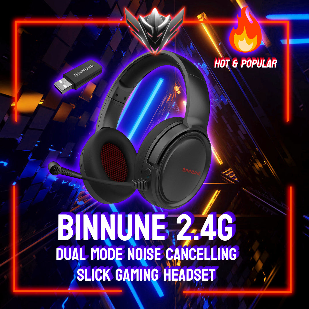BINNUNE 2.4G + Bluetooth-compatible Gaming Headset Over-Ear Stereo Headphones with 3.5mm Jack