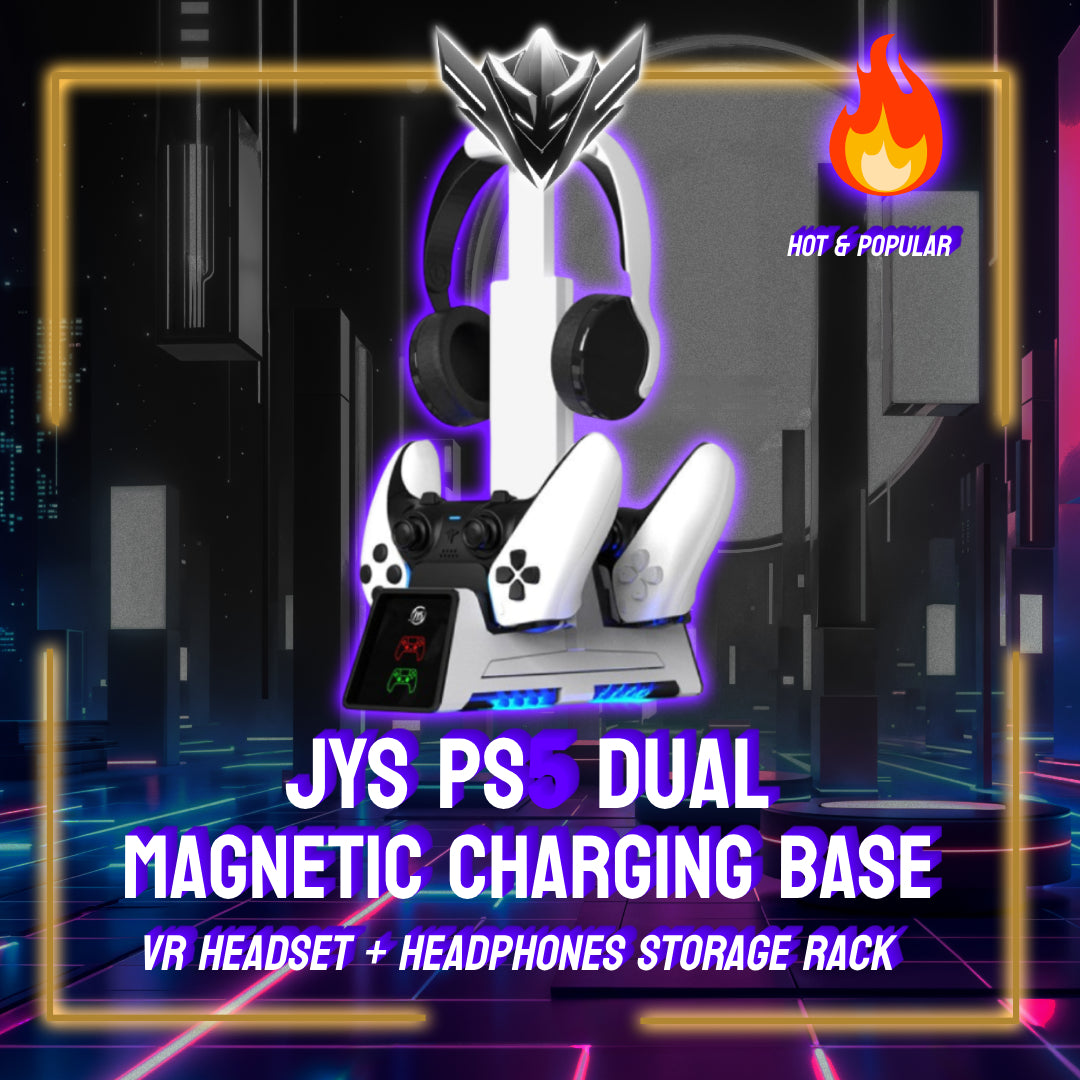 JYS JYS-P5167 For PS5 / PS5 Edge Controller Dual Slot Magnetic Charging Base VR Headset Storage Rack