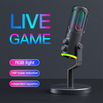 SU8 Desktop Microphone with RGB Ambient Light for Live Streaming / Recording / Gaming Noise Reduction