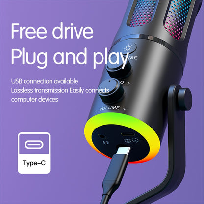 SU8 Desktop Microphone with RGB Ambient Light for Live Streaming / Recording / Gaming Noise Reduction