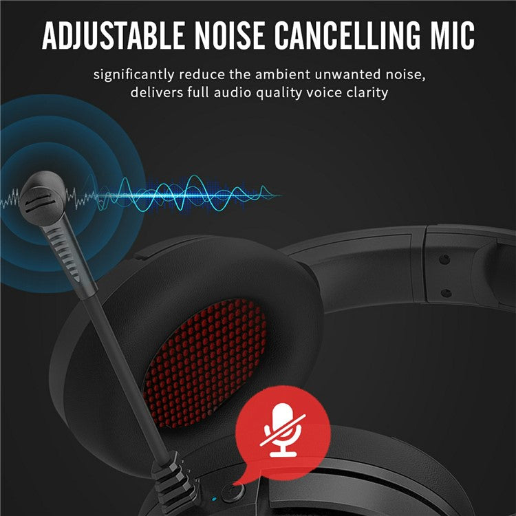 BINNUNE 2.4G + Bluetooth-compatible Gaming Headset Over-Ear Stereo Headphones with 3.5mm Jack